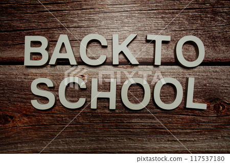 Back to School alphabet letters on wooden background 117537180
