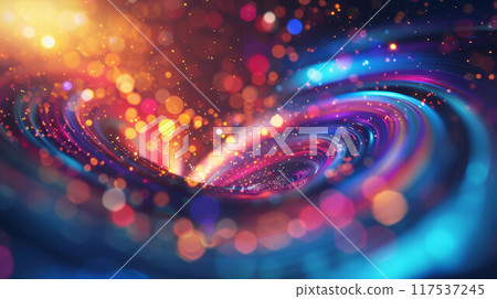 abstract dark background of light with stripes of colorful rays moving from the center 117537245