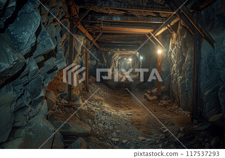 Tunnel in a historic coal mine 117537293