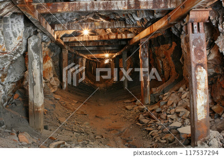 Tunnel in a historic coal mine 117537294