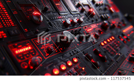 Mixing console, DJ job in the disco. Hands DJ mixing music at the club during the event Mixing console, DJ job in the disco. Hands DJ mixing music at the club during the event 117537545