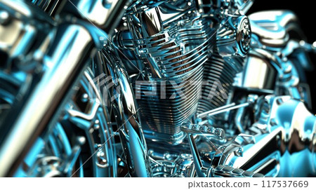 Closeup of chromed motorcycle engine 117537669