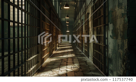 Corridor in an abandoned Penitentiary. Prison inetrior Corridor in an abandoned Penitentiary. Prison inetrior 117537740