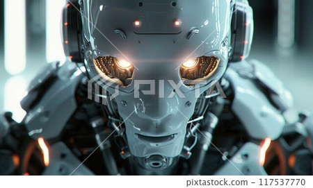 Android cyborg with glowing eyes. Futuristic robot Android cyborg with glowing eyes. Futuristic robot 117537770