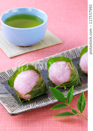 Japanese confectionery cherry rice cake Japanese confectionery cherry rice cake 117537992
