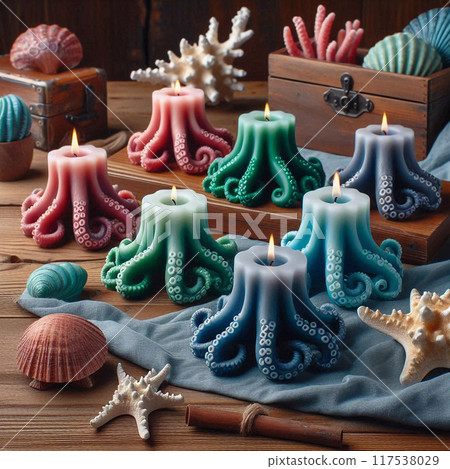 Halloween Background with Burning Candles in the Shape of an Octopus 117538029