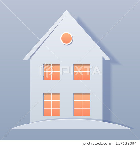 House with four windows paper cut style silhouette with pastel colors and shadow effects on a light background House with four windows paper cut style silhouette with pastel colors and shadow effects on a light background 117538094