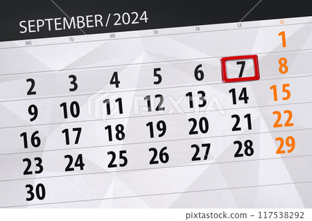 Calendar 2024, deadline, day, month, page, organizer, date, September, saturday, number 7 117538292
