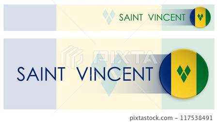 Saint Vincent flag horizontal web banner in modern neomorphism style. Webpage Saint Vincent country header button for mobile application or internet site. Vector Saint Vincent flag horizontal web banner in modern neomorphism style. Webpage Saint Vincent country header button for mobile application or internet site. Vector 117538491