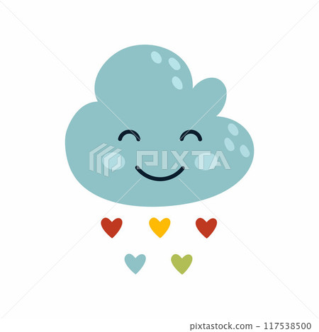 heart shaped rain and cute blue cloud. element of decor autumn postcard. 117538500