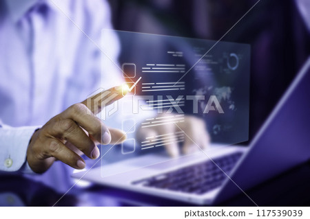 Survey Online concept. Satisfaction survey. Businessman pointing to Satisfaction list and filling survey form online. survey online ideas in the age of virtual technology. business approve project. Survey Online concept. Satisfaction survey. Businessman pointing to Satisfaction list and filling survey form online. survey online ideas in the age of virtual technology. business approve project. 117539039