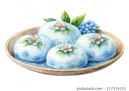 Daifuku - Cute Mini Dessert, Daifuku (Mochi) - Soft Water Color Flower Collection | Japanese Sweets Painting - Sweet Blue Daifuku - Cute Mini Dessert, Daifuku (Mochi) - Soft Water Color Flower Collection | Japanese Sweets Painting - Sweet Blue 117539152