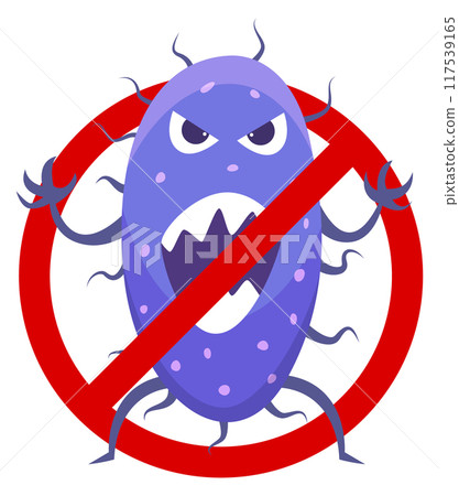 Anti microbe sign. Cartoon bacteria forbidden icon 117539165