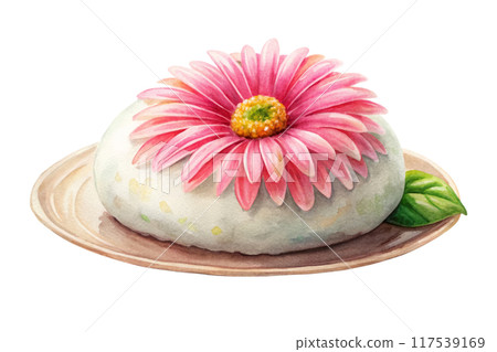 Daifuku - Cute Mini Dessert, Daifuku (Mochi) - Soft Water Color Flower Collection | Japanese Sweets Painting - Gerbera daisy 117539169