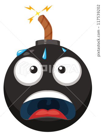 Scared bomb cartoon emoji. Comic black ball with burning cord Scared bomb cartoon emoji. Comic black ball with burning cord 117539202