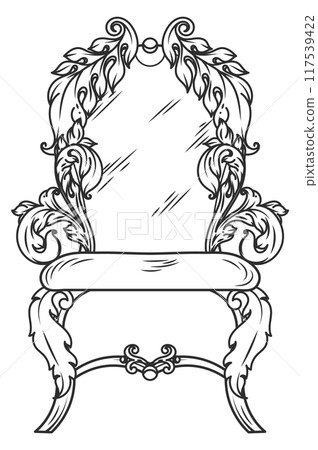 Retro baroque armchair engraving. Vintage furniture sketch 117539422