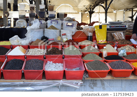 Spice section of Chorsu Bazaar in Tashkent, Uzbekistan 117539423