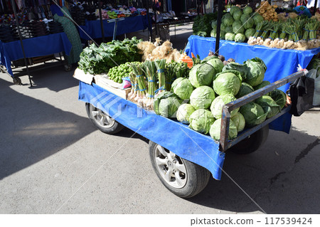 Vegetable stall at Chorsu Bazaar in Tashkent, Uzbekistan Vegetable stall at Chorsu Bazaar in Tashkent, Uzbekistan 117539424