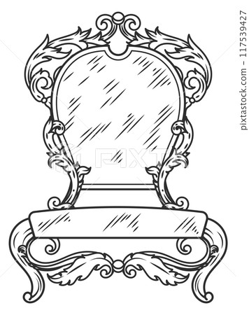 Antique chair engraving. Luxury ornate retro furniture 117539427
