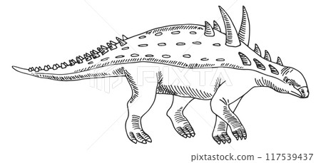 Euoplocephalus drawing. Ancient reptile sketch. Prehistoric animal Euoplocephalus drawing. Ancient reptile sketch. Prehistoric animal 117539437