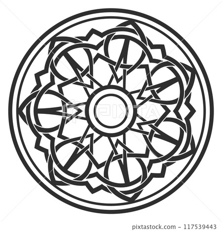Round monogram template. Abstract ornament. Black line pattern 117539443