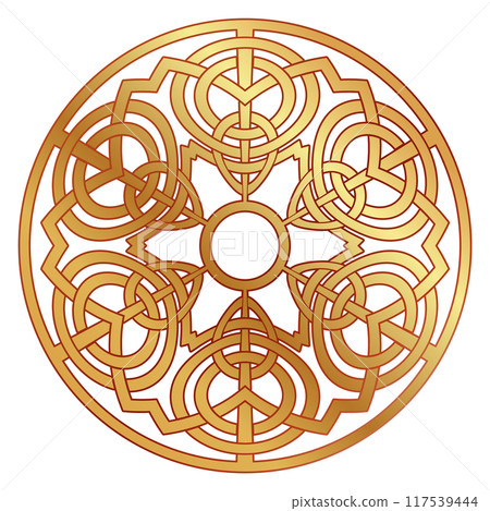 Round monogram. Realistic golden logo. Ornate circle 117539444