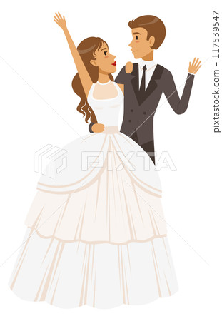 Happy bride and groom together. Romantic relationship Happy bride and groom together. Romantic relationship 117539547