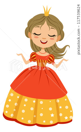 Cartoon princess character. Beautiful fairytale girl in dress Cartoon princess character. Beautiful fairytale girl in dress 117539624