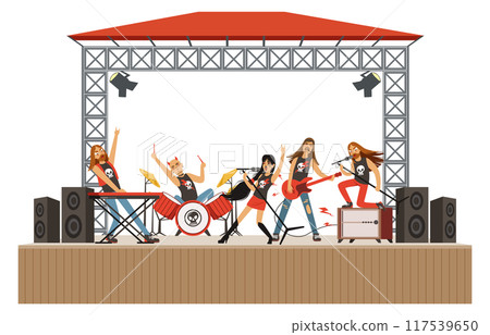 Rock band concert illustration. Musician play on stage Rock band concert illustration. Musician play on stage 117539650