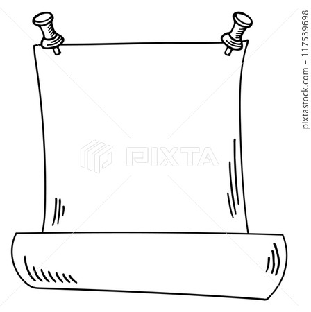 Pinned paper sheet sketch. Hand drawn note template 117539698