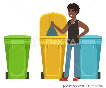Man throwing trash into recycling can. Sorting waste Man throwing trash into recycling can. Sorting waste 117539702