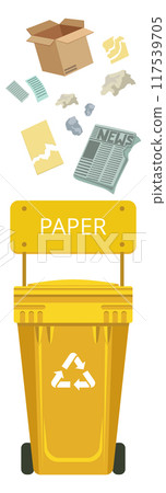 Paper waste can. Yellow container for recycle disposal 117539705