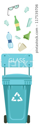Glass recycle bin. Garbage waste blue container 117539706
