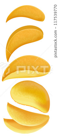 Potato chips falling. Realistic snack product promo 117539770