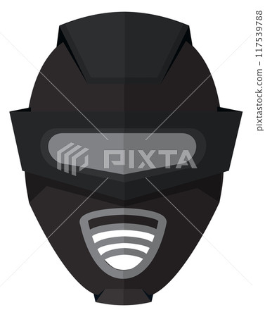 Black plastic mask. Superhero costume helmet icon 117539788