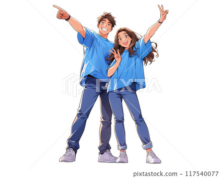 Couple in blue T-shirts Couple in blue T-shirts 117540077