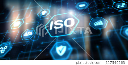 ISO standards quality control concept. Assurance warranty ISO standards quality control concept. Assurance warranty 117540263