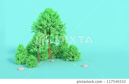 Green trees, shrubs , cartoon background, 3D rendering 117540332