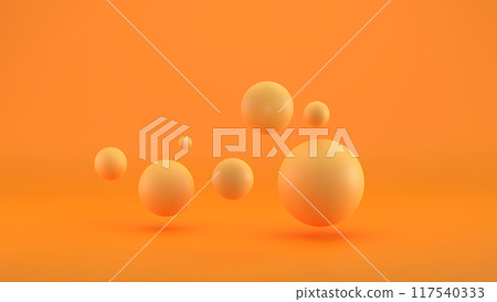 Abstract 3D rendering of orange spheres, modern banner 117540333