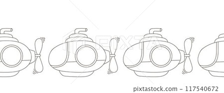 Marine seamless border. Monochrome fairy-tale drawing Marine seamless border. Monochrome fairy-tale drawing 117540672