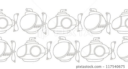 Marine seamless border. Monochrome fairy-tale drawing 117540675