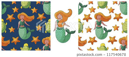 Set Creative marine seamless pattern. Pattern in hand draw style, created for fabrics 117540678
