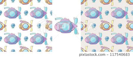 Set Creative marine seamless pattern. Pattern in hand draw style, created for fabrics 117540683