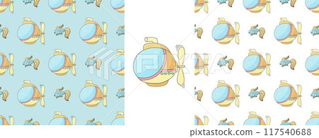Set Creative marine seamless pattern. Pattern in hand draw style, created for fabrics 117540688