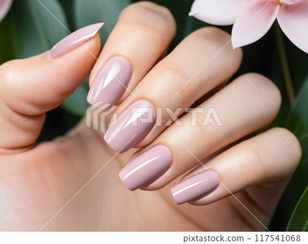 Closeup to woman hands with manicure. gel polish manicure on square nails Closeup to woman hands with manicure. gel polish manicure on square nails 117541068