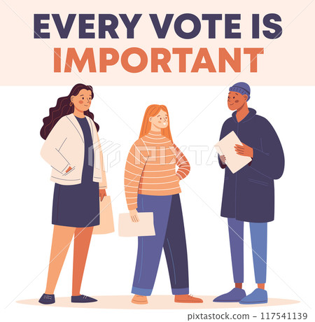 illustration of diverse voters participating in an election, showing a group that includes both men and women. Emphasizes the importance of democracy and political participation illustration of diverse voters participating in an election, showing a group that includes both men and women. Emphasizes the importance of democracy and political participation 117541139