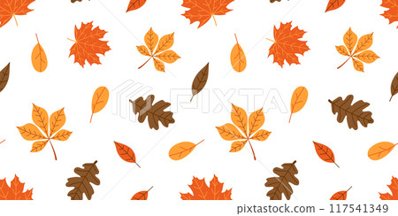 Autumn leaves seamless pattern on white background. Flat vector illustration 117541349