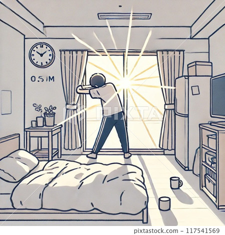 男子坐在床上 117541569