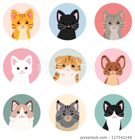 Simple and cute cat round icon illustration set 117542248