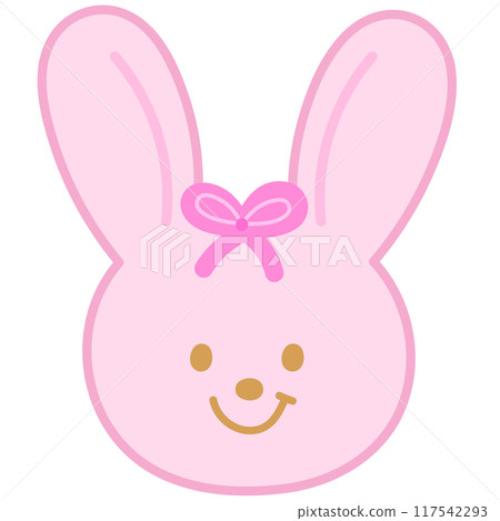 Illustration of pink bunny with pink ribbon for animal, cartoon character, comic, mascot, cute patches, shirt print, plush toy, rabbit doll, zoo, souvenir shop, brooch, sticker, easter, emoji, summer 117542293